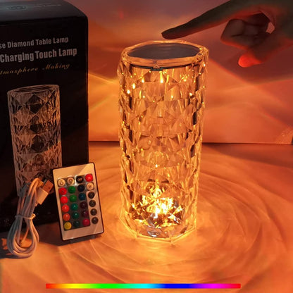 16 Colors Diamond Rose Crystal Touch Lamp Bedside Acrylic Usb Rechargeable Table Lamp – With Remote