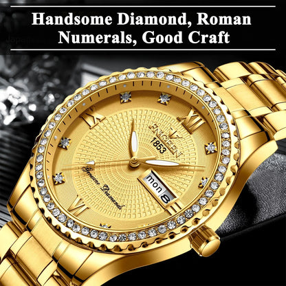 Waterproof Gold Men's Watch Classic Stainless Steel Quartz Analog Business Gift