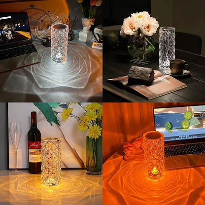 16 Colors Diamond Rose Crystal Touch Lamp Bedside Acrylic Usb Rechargeable Table Lamp – With Remote