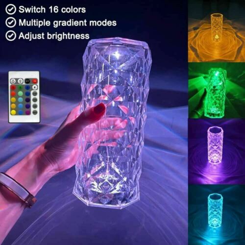 16 Colors Diamond Rose Crystal Touch Lamp Bedside Acrylic Usb Rechargeable Table Lamp – With Remote