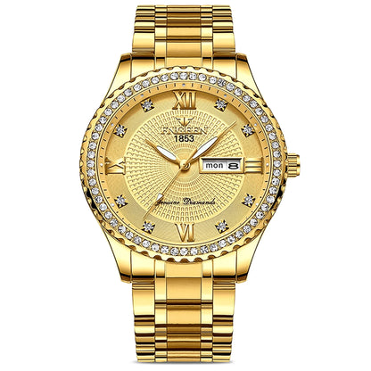 Waterproof Gold Men's Watch Classic Stainless Steel Quartz Analog Business Gift