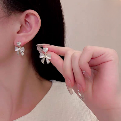 Heart Bow Zircon Korean Earring For Women(golden)