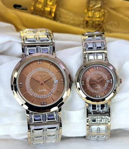 Two Tone Rado Jubile Couple Watch Date Just Steel Chain