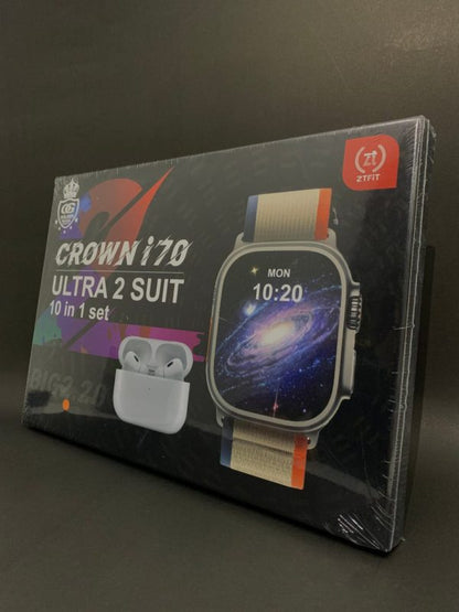 Crown I70 Ultra 2 Suit 10+1 Set Big 2.20 Smart Watch And Airpods