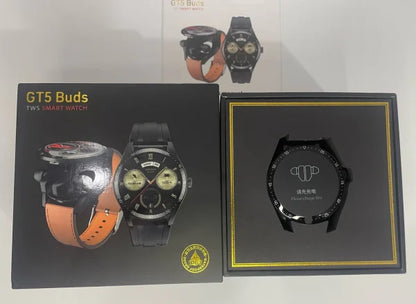 Luxury (gt5 Buds) 2in1 Build-in Tws Earpods Round Smart Watch (only Black Dial)