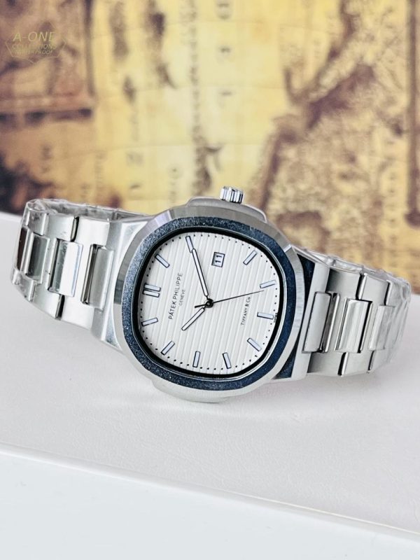 Patek Philippe Silver Analog Date Working Watch