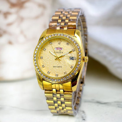 Rolex Luxury Stone With Date & Day Chain Ladies Wristwatch