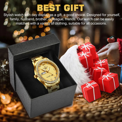 Waterproof Gold Men's Watch Classic Stainless Steel Quartz Analog Business Gift