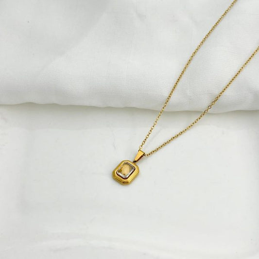 Zirkon Nug With Golden Chain Pendent | Adjustable Size Necklace For Girls & Women